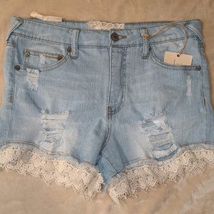 Altar'd State Denim Shorts With Cream Lace Size 27